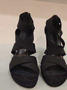 Stuart Weitzman Black Crisscross Elastic High Heel Sandals
